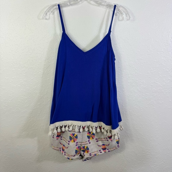Judith March blue tassle tank size small bullhead open back romper - Picture 1 of 11